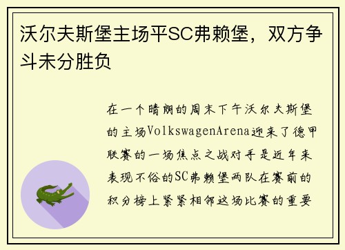 沃尔夫斯堡主场平SC弗赖堡，双方争斗未分胜负